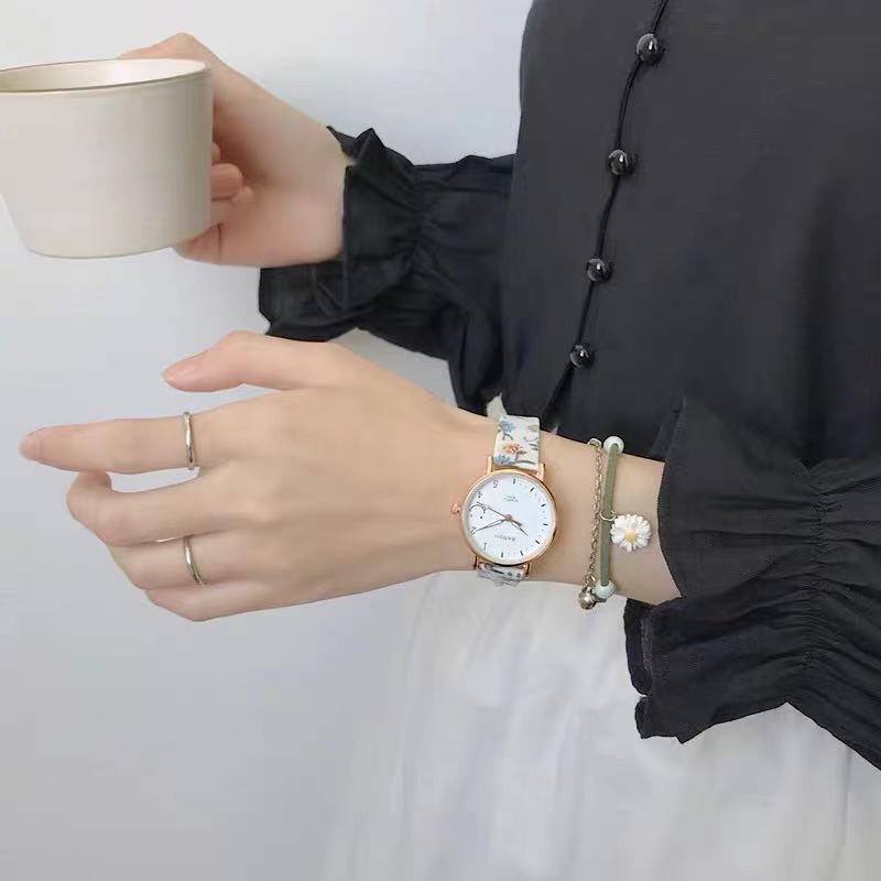 ✅ COD KUMA Jam Tangan Wanita Analog Strap Pu Bunga Motif Smile Fashion Aksesoris Wanita Gaya Korea