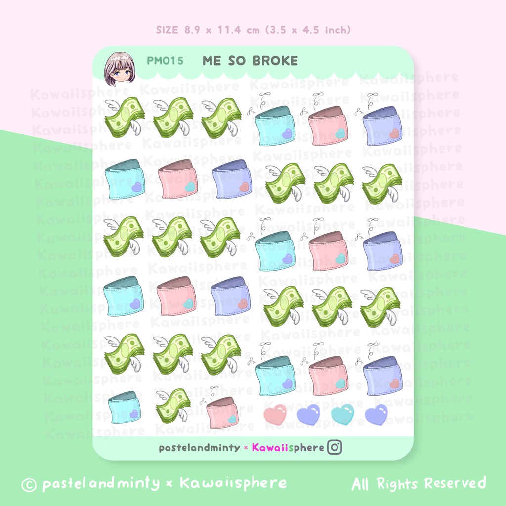 

Me So Broke Sticker Sheet | Planner Journal Sticker Money Management Pastelandminty