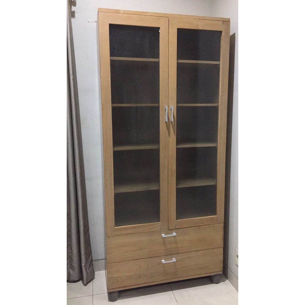 Lemari Buku Jati Minimalis 2 Pintu 90 cm mebel jepara