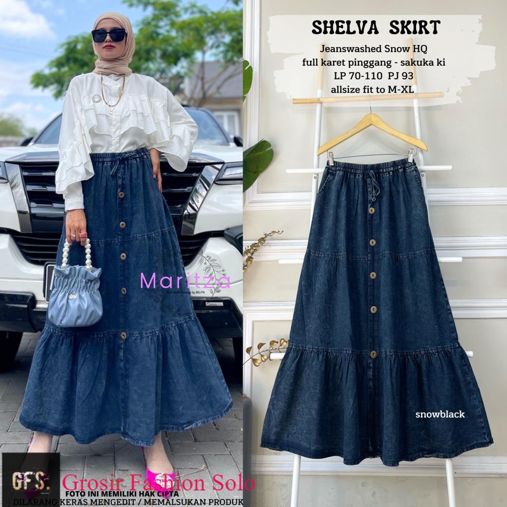 Shelva Skirt | Rok Jeans Susun Canda | GFS