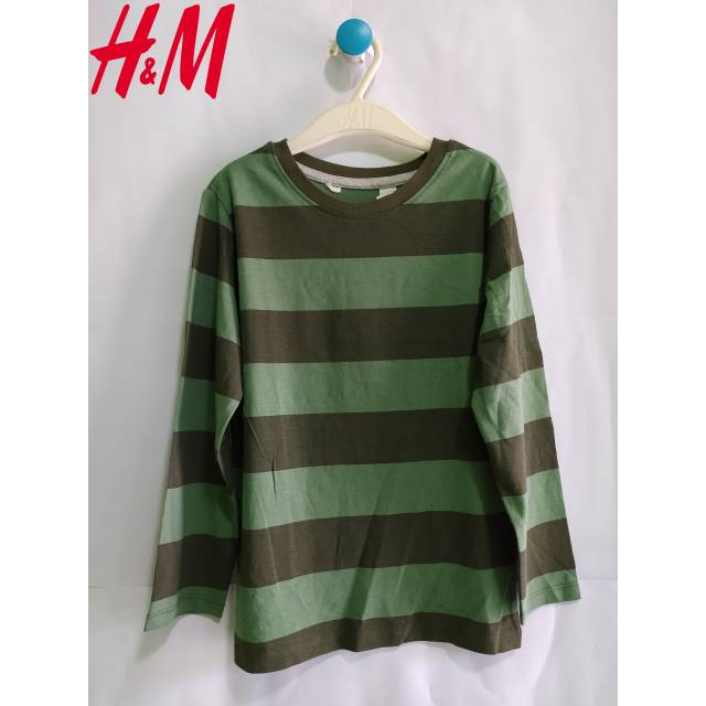 H&M HnM Kaos Panjang Anak Original Stripe Army