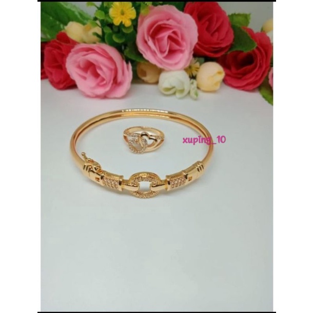 Gelang bukaan samping satu set cincin love import perhiasan wanita