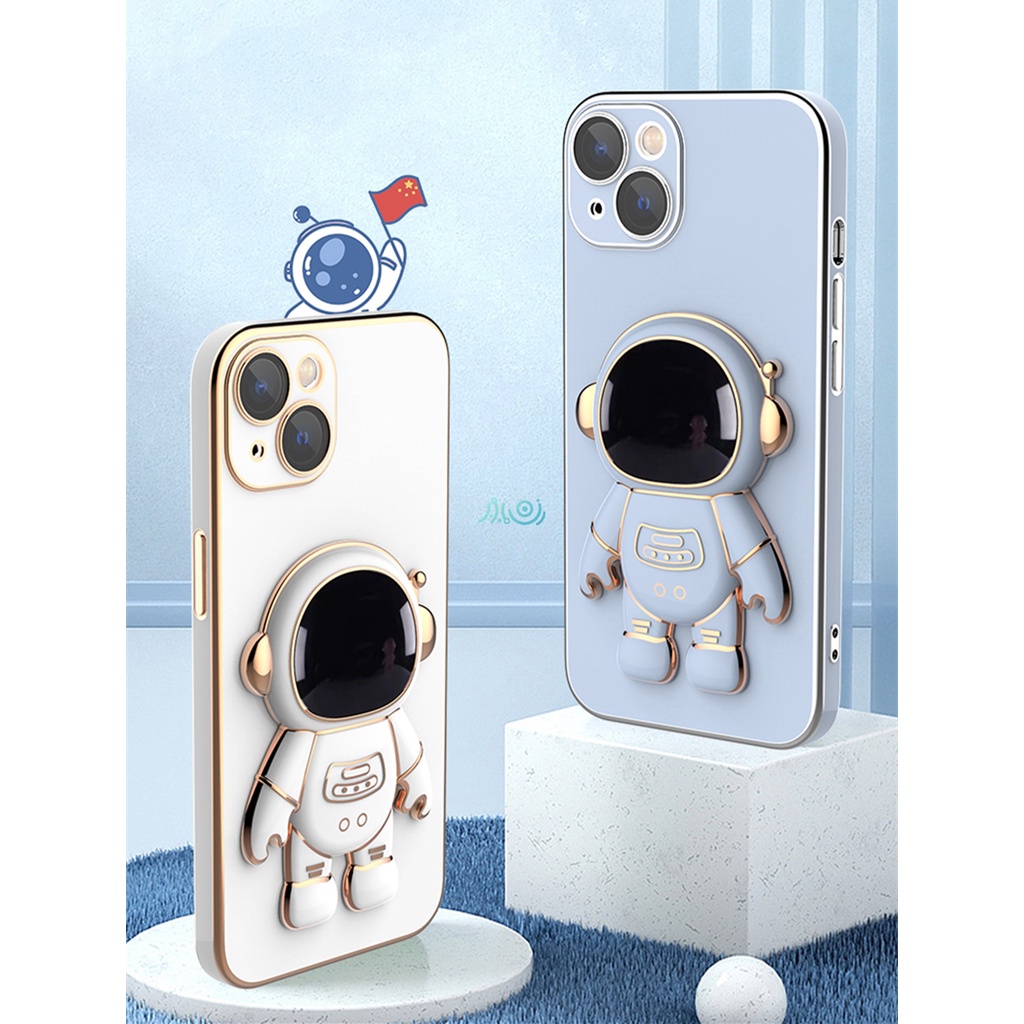 Soft Case Pelindung Lensa Desain Astronot 3D Untuk iPhone 13 12 11 Pro Max XS Max XR X 6 6s + 7 + 8 Plus SE 2020