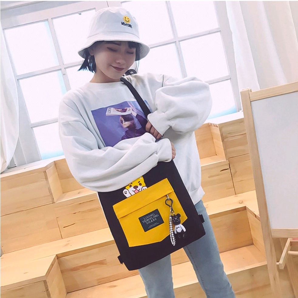 Twenty Bag - Tas Tote Bag Wanita Resleting Terbaru 2022 Aesthetic Kekinian Motif Carakter LIVING DOG Korea Style Multifungsi