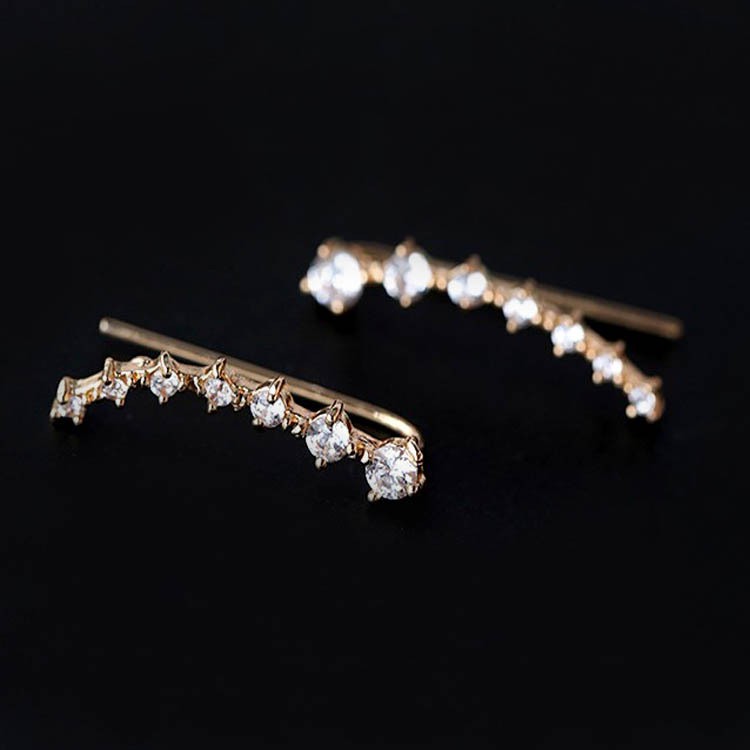 Anting Korea Earrings Perak/Emas Cabang / Bunga / Jumbai / Berlian Murah Giwang Anting Tindik Perhiasan-D-Emas