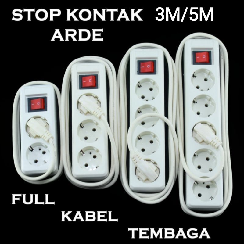 STOP KONTAK + KABEL 3/4/5 LUBANG 3 / 5 METER SNI