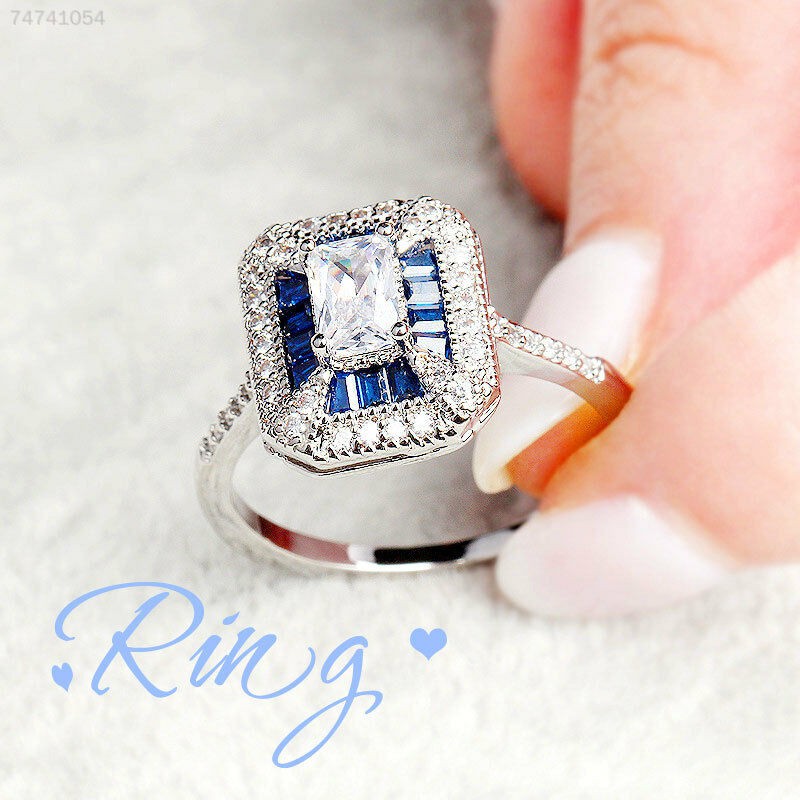 Cincin Wanita Blue Sapphire Crystal Zircon Cubic JC-019