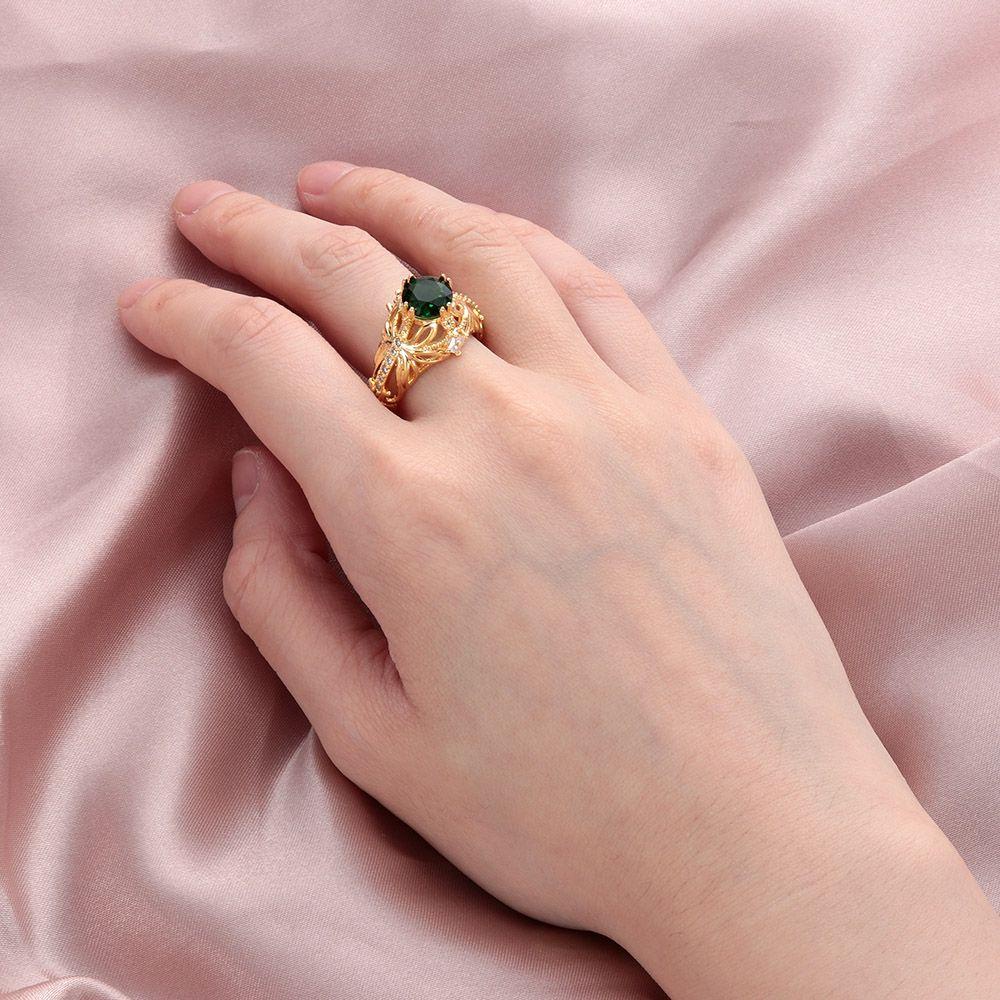 Lily Zamrud Cincin Indah Hadiah Anniversary Perhiasan Lapis Emas 14k