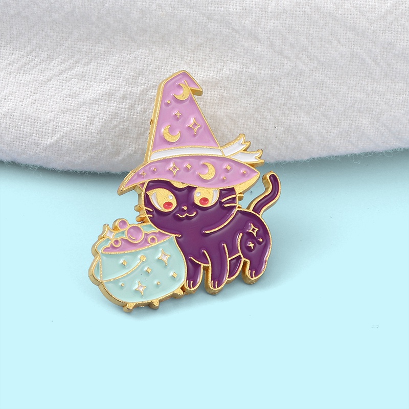 Bros Pin Enamel Desain Kucing Ungu Penyihir Gaya Punk Gothic Untuk Hadiah Teman 2021