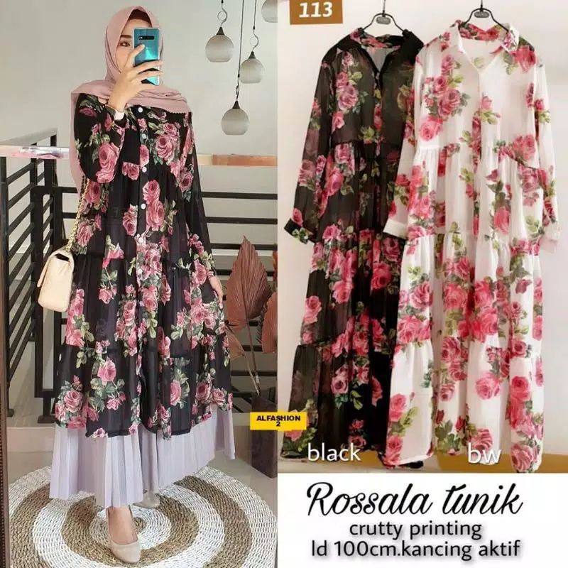 LONG TUNIK BANGKOK CERUTI NAGITA ZAR* FLOWER ROSSALA LOOK