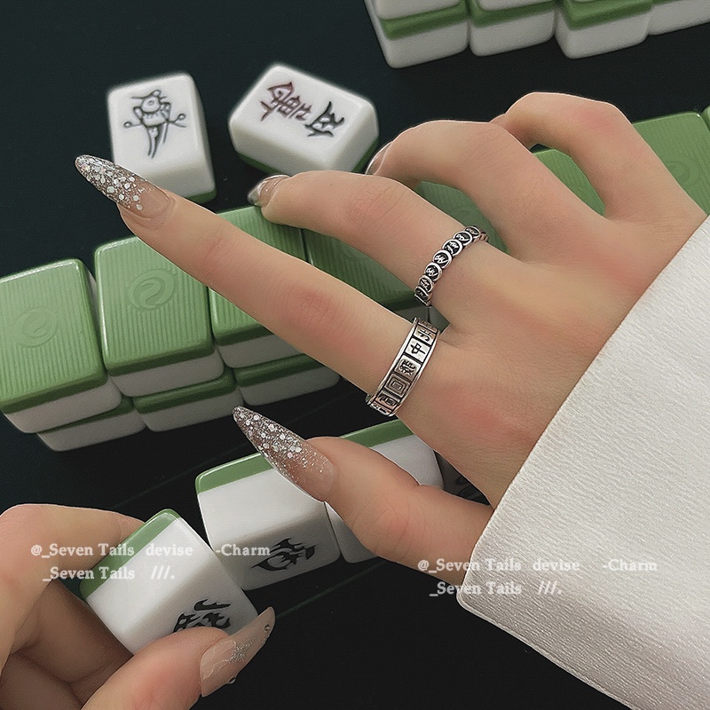 Qian Duoduo Cincin Mahjong Gaya Retro Untuk Aksesoris