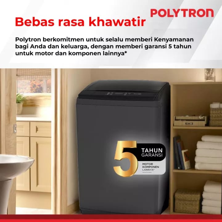 Polytron Mesin Cuci 1 Tabung 7,5Kg Top Loading PAW 75518 Tempered Glass