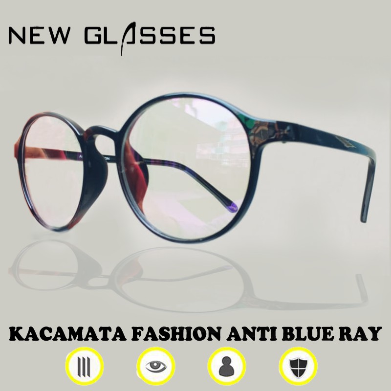 Kacamata fashion anti blueray round frame wanita pria kaca mata gaya anti radiasi glasses unisex