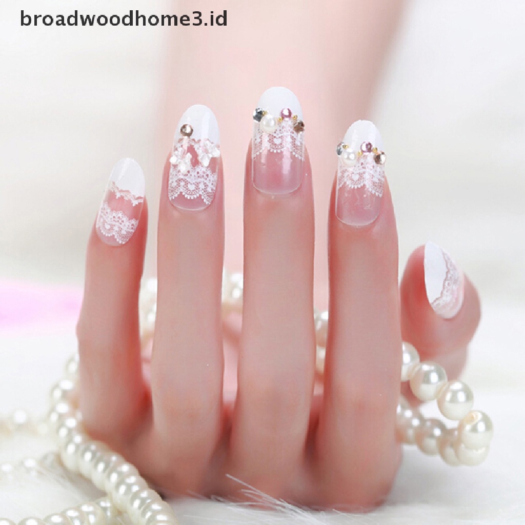 24 Pcs Kuku Palsu Bahan Akrilik Aksen Kristal