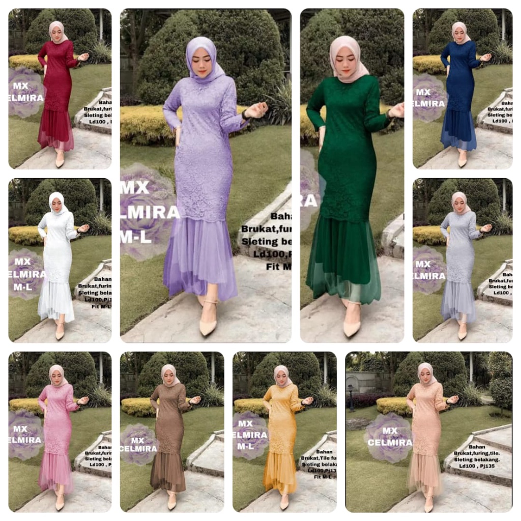 (DIIJAMIN REALPICT)MAXI CELMIRA DUYUNG BRUKAT TULANG GLITER PREMIUM / GAMIS BAJU MUSLIM DRESS KONDANGAN