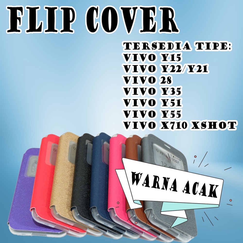 WARNA ACAK Casing Sarung Leather Case Flip Cover Dompet VIVO Y15 Y22 Y21 Y28 Y35 Y51 Y55 X710 XSHOT