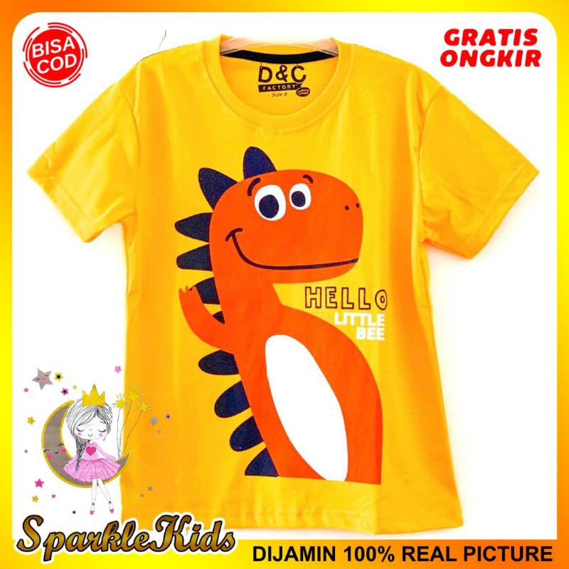SparkleKids Baju Anak / Kaos Anak Laki-Laki Motif Hello Dino Orange 1-10 Tahun