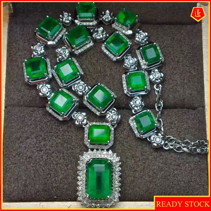 [Ready Stock]Luxury Square Emerald Pendant Necklace Elegant Fashion