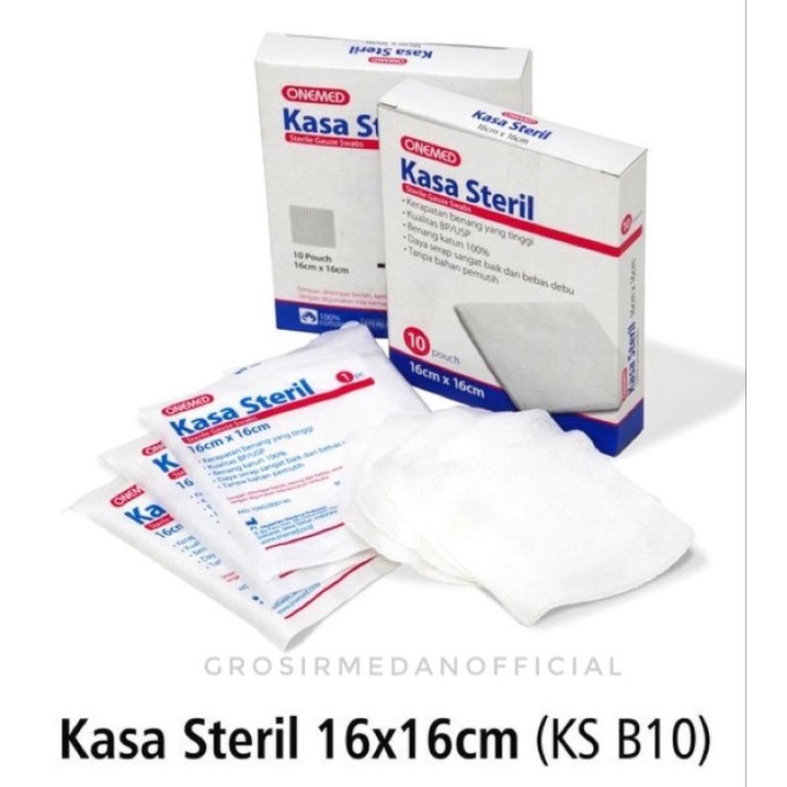 KASA STERIL ONEMED 16 X 16 - STERILE GAUZE SWABS - BEBAS DEBU DAN DAYA SERAP TINGGI