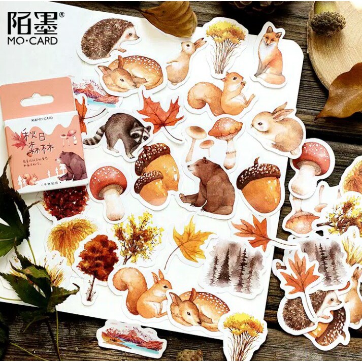 

45pcs aesthetic stiker box Animal Forest lucu utk dekorasi scrapbook/album