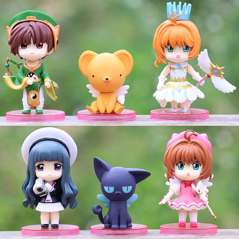 6pcs / Set Mainan Action Figure Anime Card Captor Sakura Kinomoto Li Syaoran Cerberus Tomoyo Daidouji Bahan PVC Untuk Dekorasi