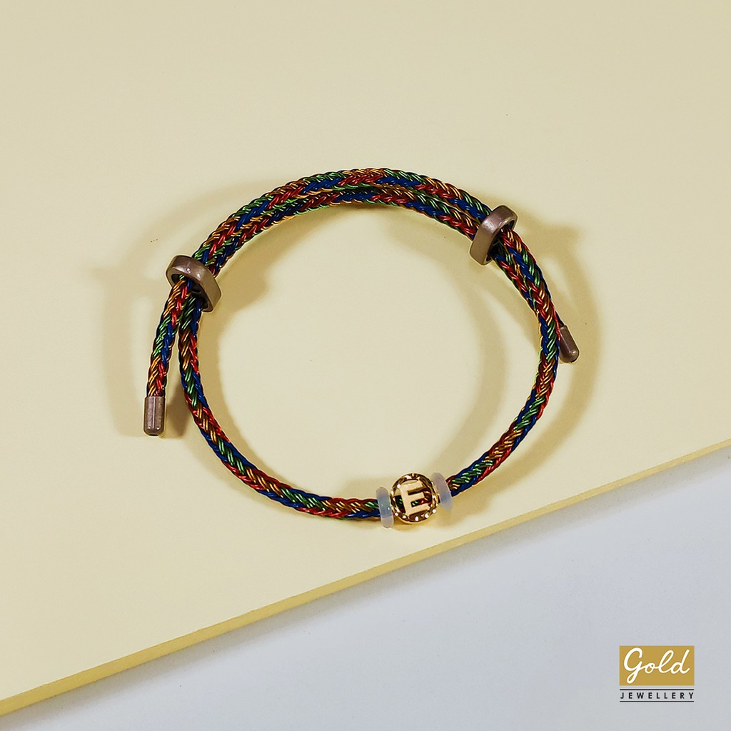 Gelang tali emas kuning 700 16k charm inisial alphabet huruf E blt
