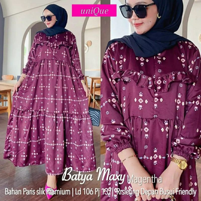 Batya Maxy, GAMIS WANITA MUSLIM CANTIK FIT XL LD 106 BAHAN PARIS SILK PREMIUM ZIPPER BUSUI TERMURAH OOTD