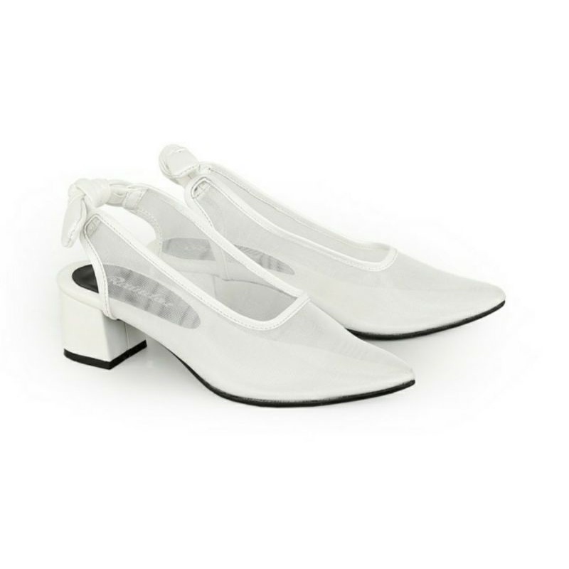 Sepatu Sandal HIGHEELS Wanita 36-40 White Sepatu Flat Hak Tahu 0025RSF Pesta Kasual Putih Cantik, 37