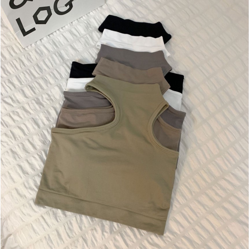 Tanktop Crop halter neck atasan crop top bra dalaman tank top korea cut side-2