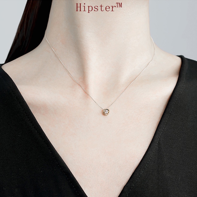 Simple and Versatile Exquisite Light Luxury Diamond Super Flash Two-Color Pendant Necklace