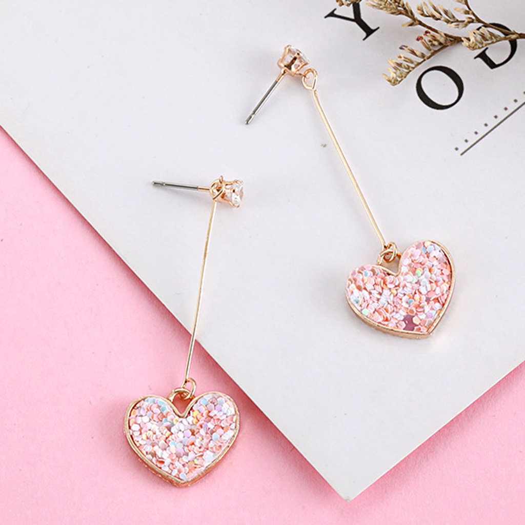 Hu Hu Hu Hu Hu Alat Bantu Pasang Kacamata♡ 1 Pasang Anting Stud Panjang Bentuk Hati Aksen Payet Bahan Alloy Untuk Hari Valentine