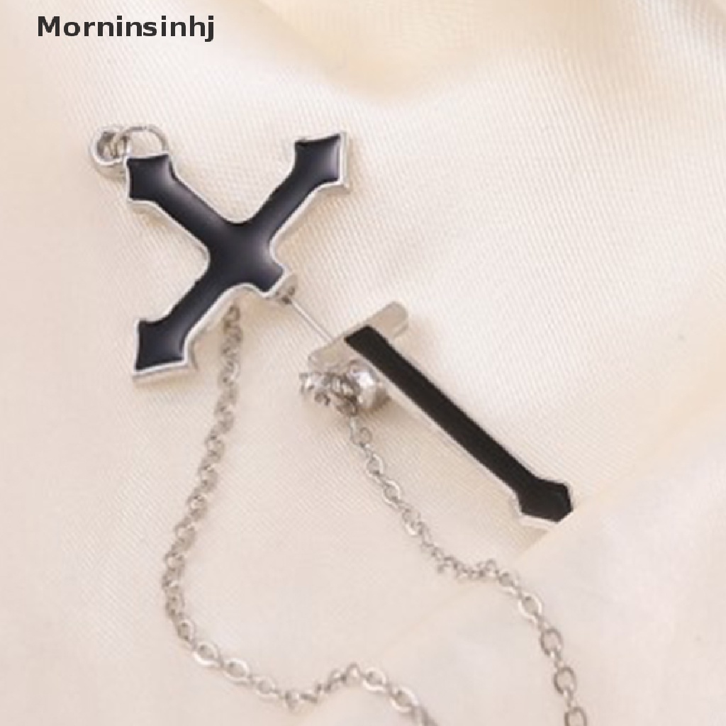 Mornin Anting Fashion Punk Black Cross Drop Untuk Remaja Vintage Rock Pride Rantai Panjang id