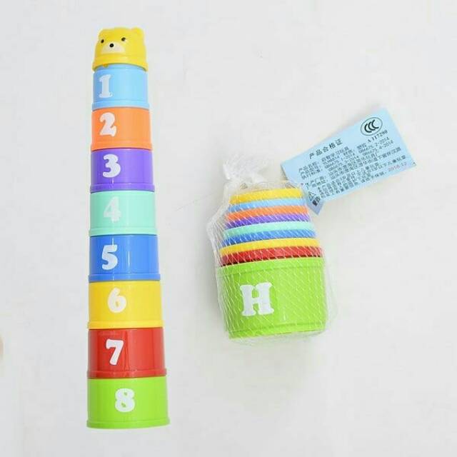 Mainan Bayi Cup Susun Angka dan Huruf isi 8pc C1183