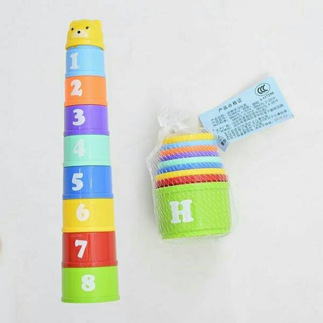 Mainan Bayi Cup Susun Angka dan Huruf isi 8pc C1183