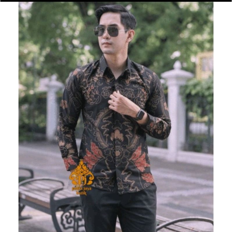 SUJIWO RED Baju Batik Pria Lengan Panjang Slim Fit Premium Katun Modern Furing Kemeja Formal Casual Cowok keren Acara Asli Katun Halus Adem tebal sragenan