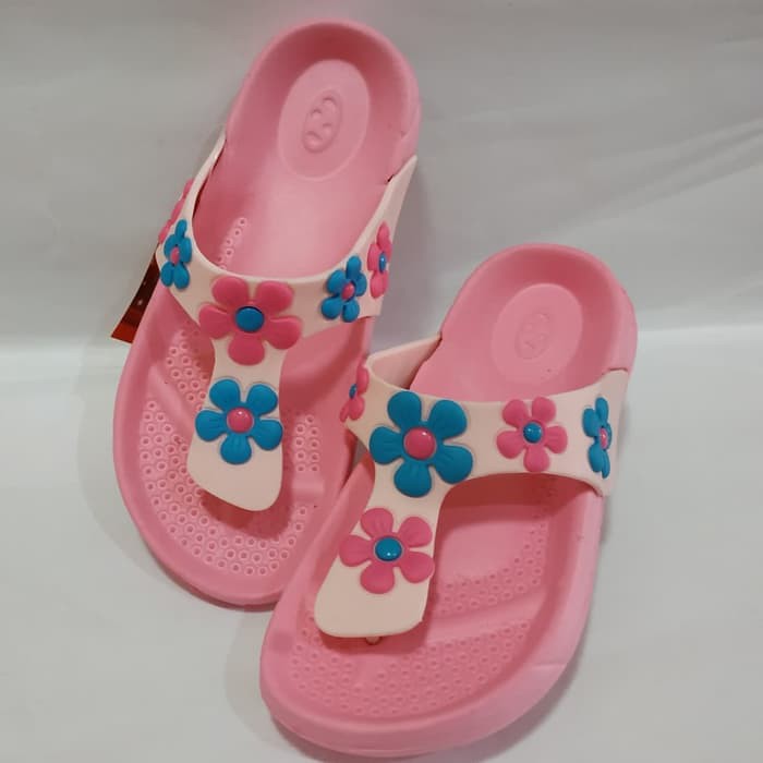 Sendal Anak Cwek Wedges 3Cm Valerie Import Usia 8-12Tahun/Kelas  KC565  Jepit New Era Tk-E50 Bunga