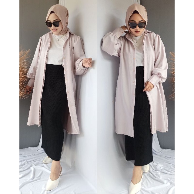 KEMEJA OVERSIZE BAHAN CRINKLE OUTER TUNIK TERBARU OUTER MURAH FUSCHIA