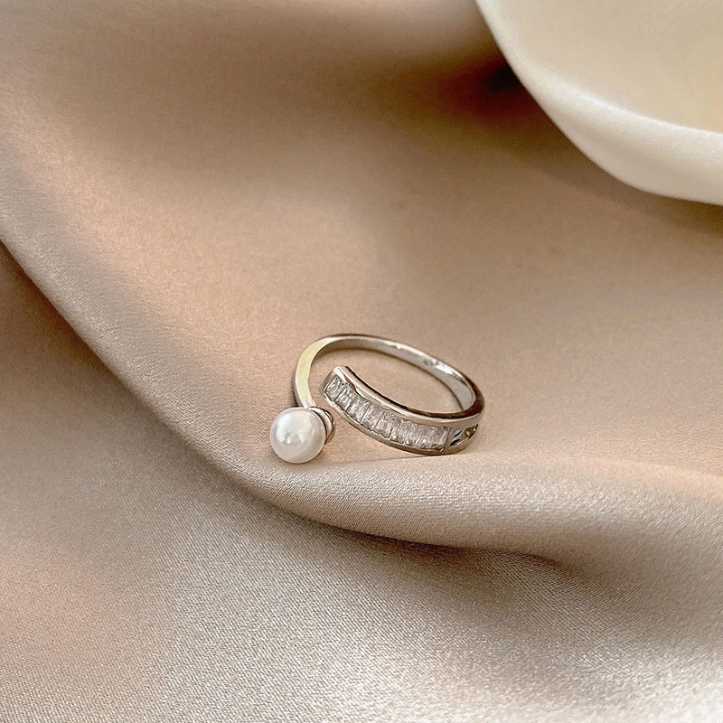 Shuling 2021 Cincin Silver Desain Geometri Hias Zircon + Mutiara Gaya Retro Untuk Wanita