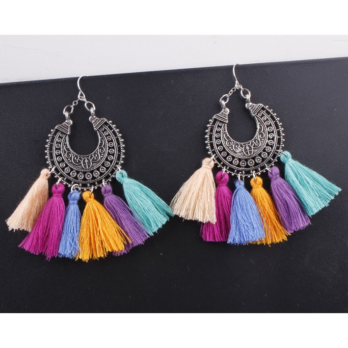 Colorful Bohemia paduan campuran warna rumbai anting-anting fashion sederhana Wanita temperamen anti