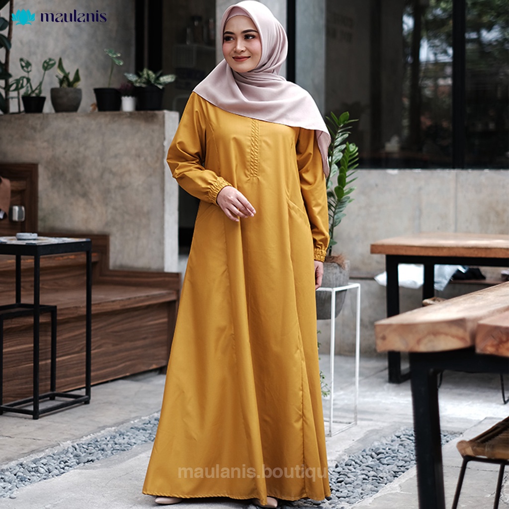 Gamis syar'i polos mikaila toyobo original bahan premium tebal dan adem - Kuning