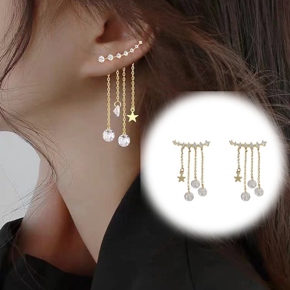 Anting Tusuk Gantung Temperament Desain Kombinasi Rumbai Dapat Dilepas Untuk Wanita