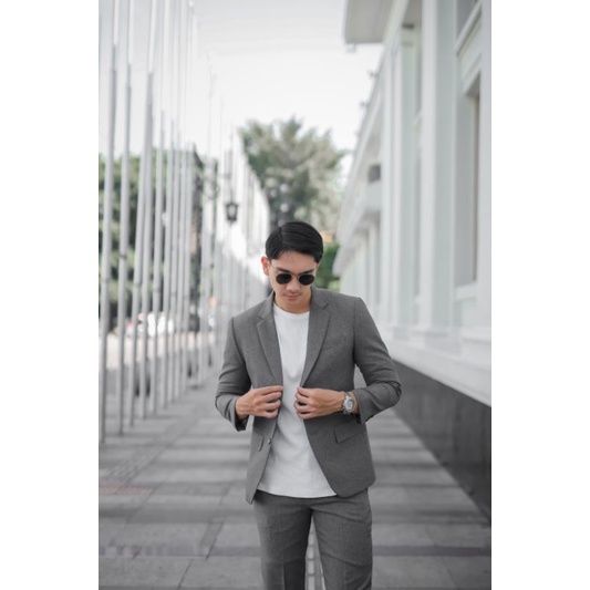 Mubeng - Elegant Jas Slimfit Light Grey (Free Cover Jas)