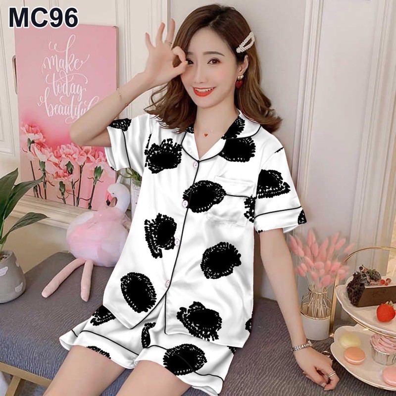 Bestfashions BAJU TIDUR PIYAMA PAJAMAS Pp DEWASA WAMITA motif HK Shopping 2w - bahan KATUN JEPANG-hp poladkot putih