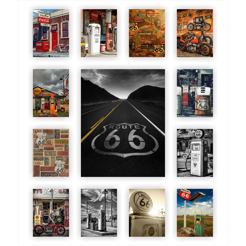 Hiasan Dinding Route66 | Wall Decor | Poster Kayu | Dekorasi Dinding 15x20 Poster Klasik Route 66 #1