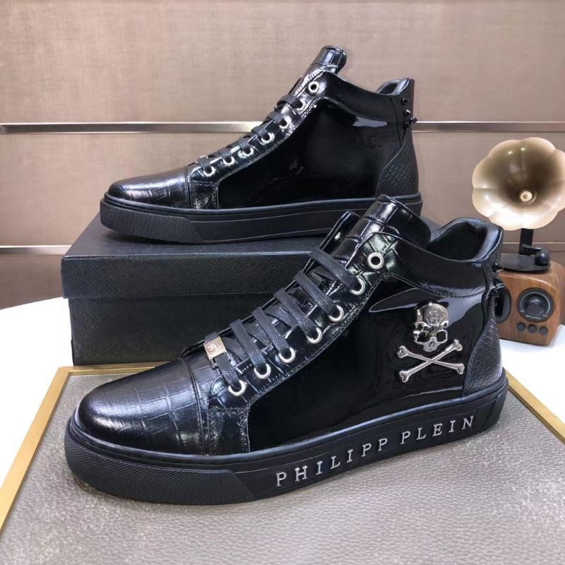 sepatu philipp plein sneaker boots pria mirror top Brand pp shoes men cowok hitam