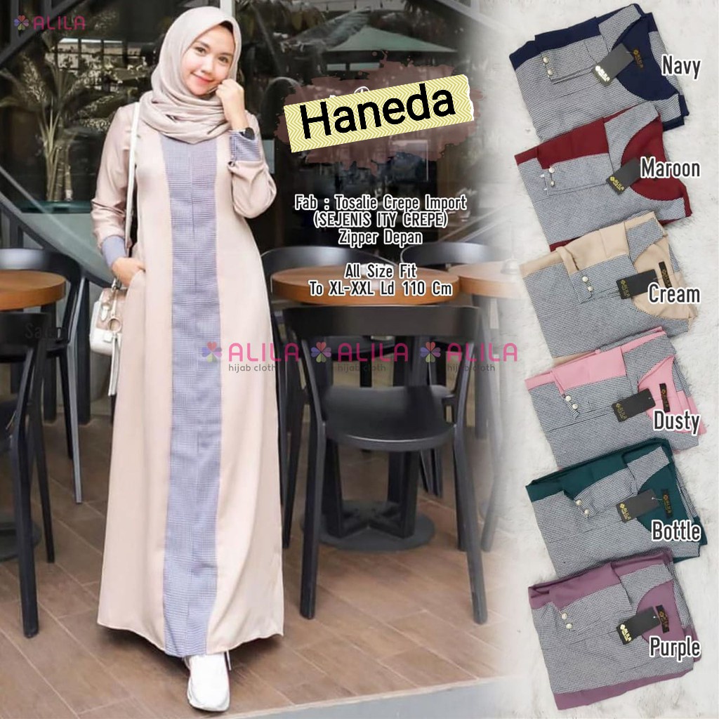 Haneda Maxi - Bisa COD Baju Gamis Maxi Maxy Long Dress Busui Kondangan Lengan Tangan Panjang Cardi N