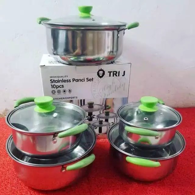 Panci set Tri J 10 pcs Stainless Steel Tutup Kaca / Panci set