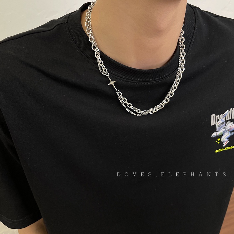 Kalung double layer Model Bintang Silang Gaya hip hop Eropa