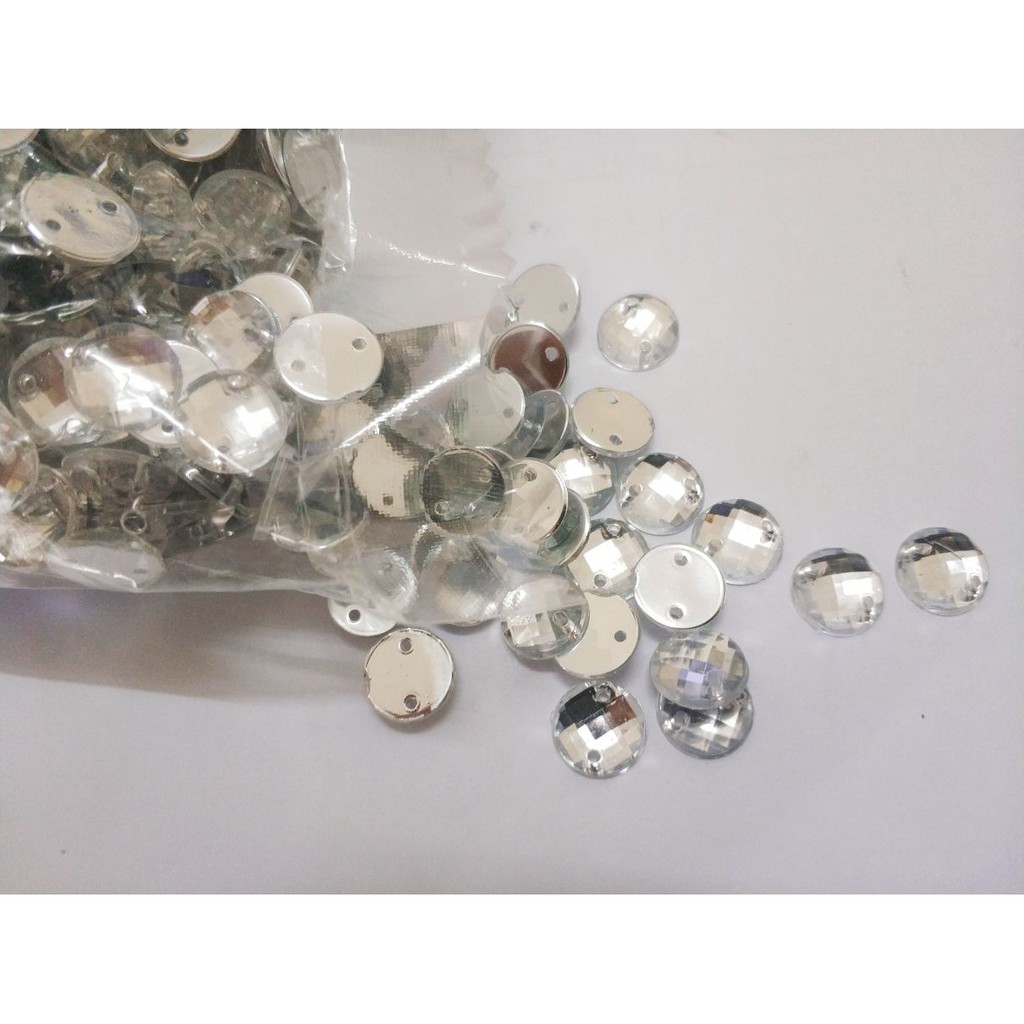 Payet / Diamond Kristal Akrilik Jahit Grade A Bulat 12 mm, 1000 pcs [Grosir]