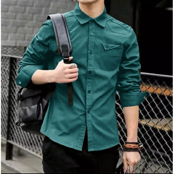 Kemeja Pria MELVIN / Bahan Katun / Lengan Panjang / Kemeja Polos [ Size M L XL ]